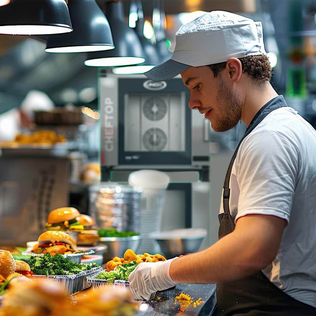 commercial convection oven on a counter baking bread