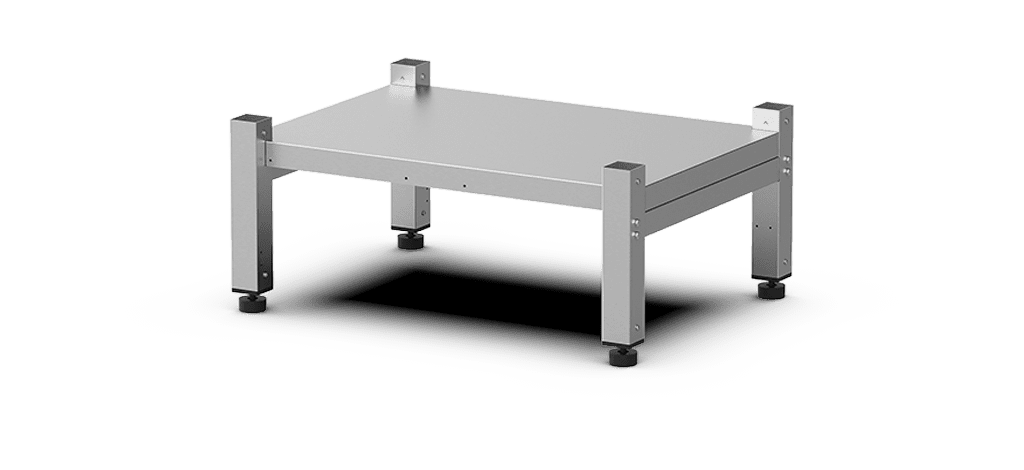 Unox Low stand for DOUBLE STACK solutions. It allows you to use SMART.Drain (bottom oven only) in a column of stacked ovens. XWVRC-0011-L-PO.