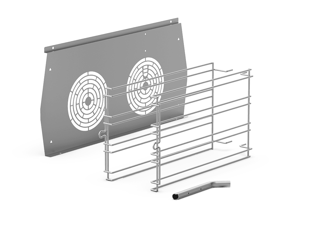 Unox Contiene tutte le parti necessarie per l'installazione di supporti laterali che consentono di utilizzare teglie 660x460 al posto delle 600x400 . XC675.