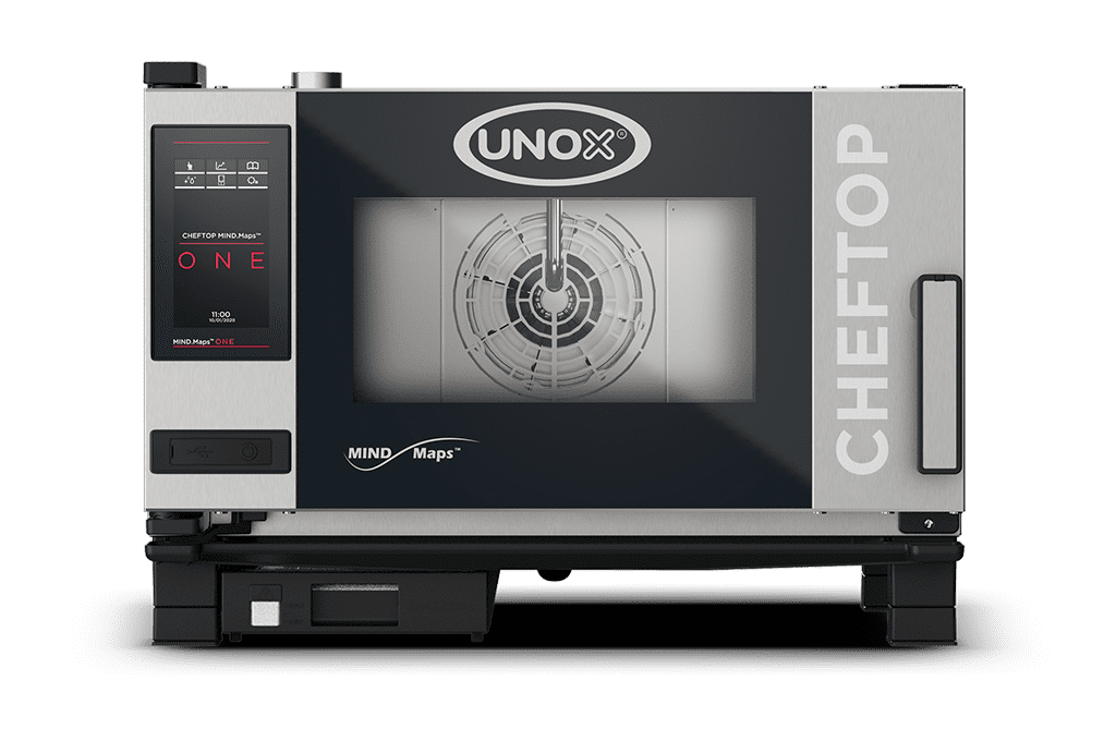 3 trays GN 1/1 Render of UNOX CHEFTOP MIND.Maps™ ONE commercial combi oven XEVC-0311-E1RM.