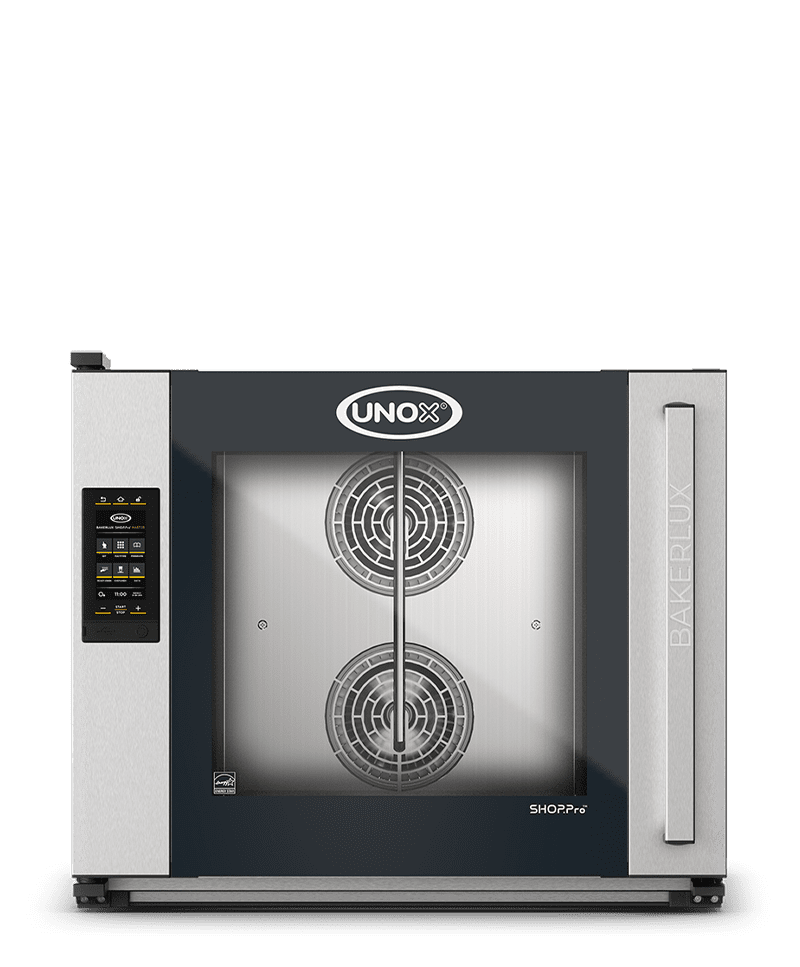 Unox Bakerlux Shop.Pro baking oven, black and steel design with touch display panel.