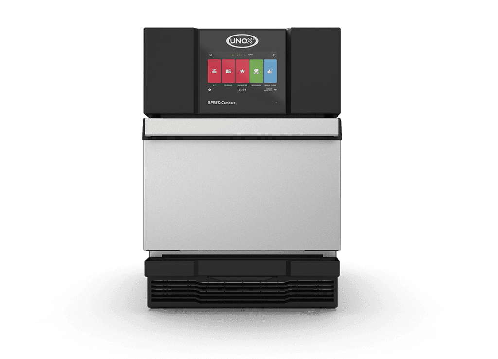 1 tray 11.8" x 11.8" Render of UNOX SPEED.Compact™ ECO commercial speed oven XAMA-01NS-MCDS.