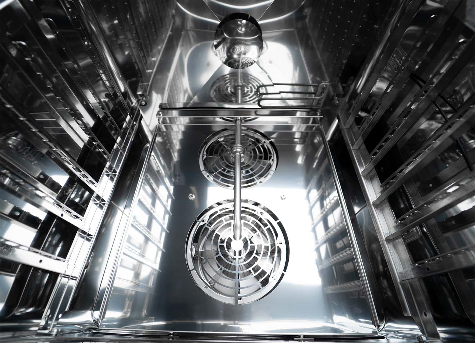 shiny stainless steel cooking chamber of a unox commercial oven