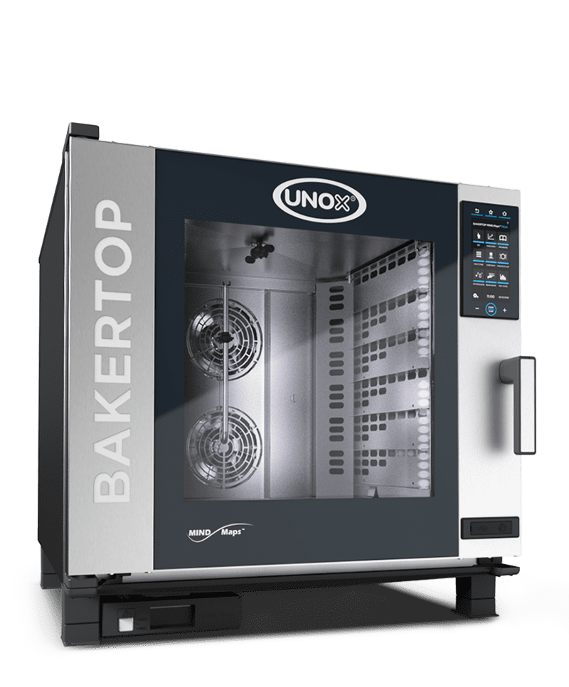 Unox bakertop mind.maps bakery combi oven with a sleek, modern design, with intuitive touchscreen interface.