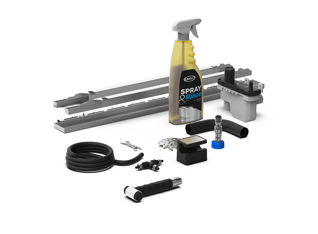 Unox This kit includes everything you need to install and clean a single oven. Also includes a bottle of SPRAY&Rinse 750ml. XHC027.