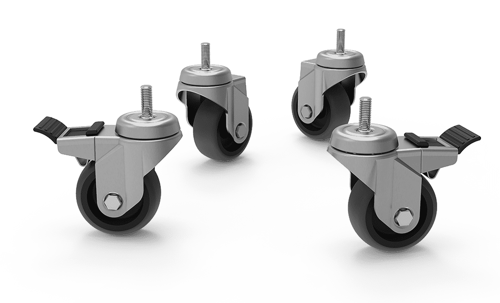 Unox They make cleaning easier. The kit includes 2 wheels with a brake, 2 wheels without a brake, and wall-mounting chains. XUC010.