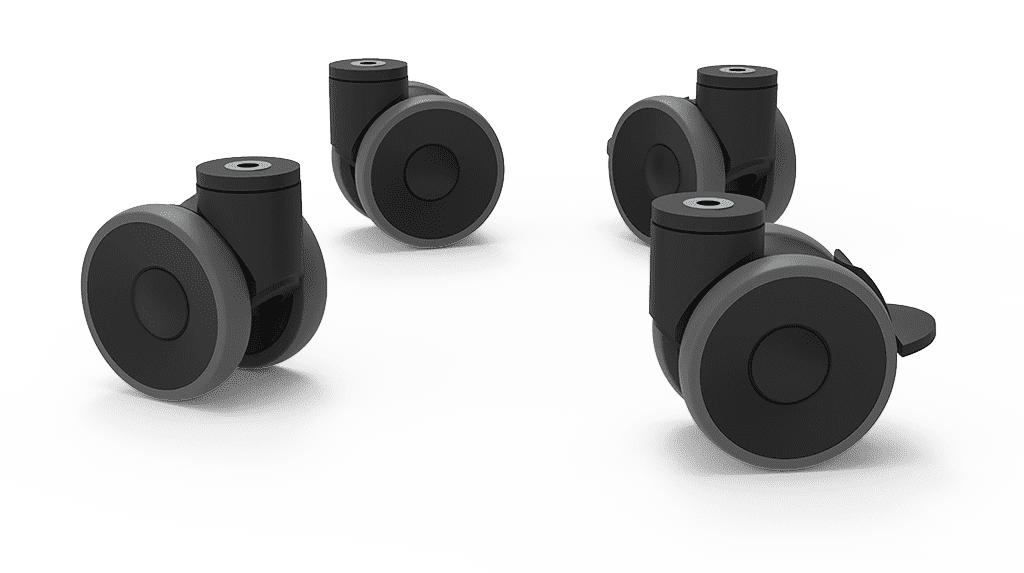 Unox They make cleaning easier. The kit includes 2 wheels with a brake, 2 wheels without a brake, and wall-mounting chains. Wheels must be built on the stand. XUC012.